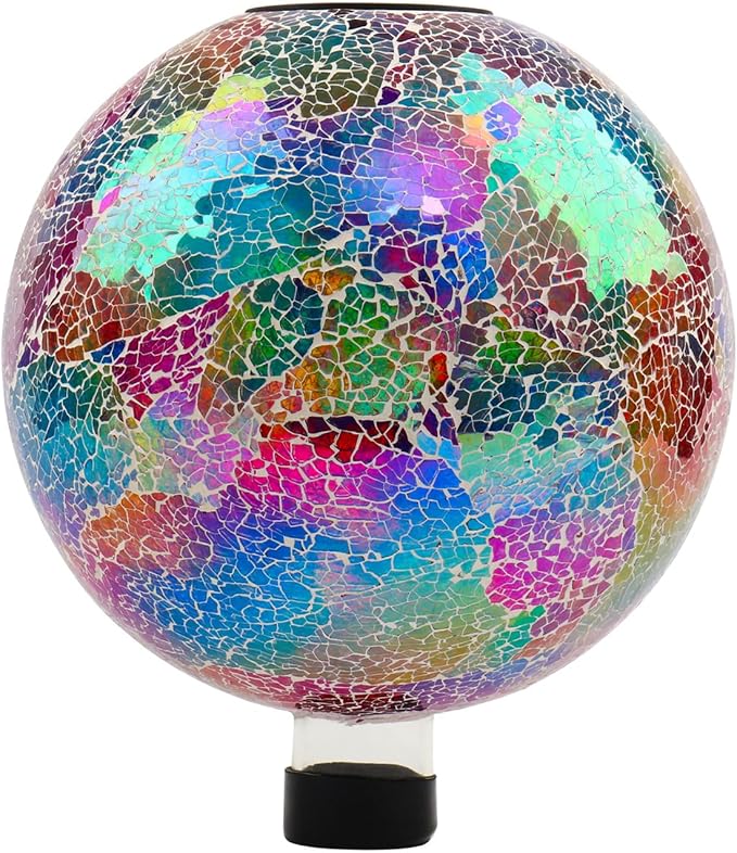 VOREEN Mosaic Solar Glass Gazing Ball, 10 Inch Colorful Gazing Globe, Handmade IP44 Waterproof Garden Decor Outdoor Ornament Sphere for Patio Lawn Yard, Gift for Mom Wife Friend