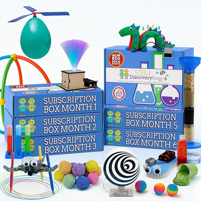 Stem Learning 6 Monthly Subscription Box Kits w/ 18 Projects - Summertime Remote School Building Toys - Science, Technology, Engineering, Mathematics - Activities for Kids Boys & Girls Ages 7-12