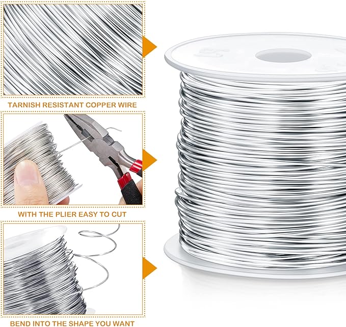 Funrous 5 Rolls 5 Size Jewelry Wire 18, 20, 22, 24, 26 Gauge Copper Wire Kit Jewelry Beading Bendable Craft Metal for Making Crafts, Sculpting with a Pliers(Silver)