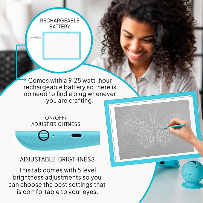 iVyne Rechargeable A4 Light Pad for Tracing & Weeding - LED Light Board for Weeding Vinyl - for Cricut Vinyl Weeding Tools - Ultra-Thin & Portable - Perfect for Artists & Crafters - Blue
