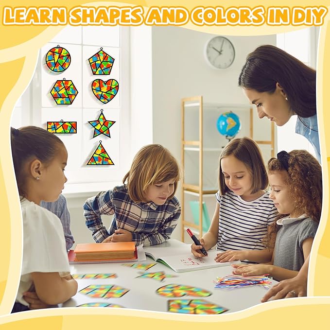 32 Sets Back to School Geometric Recognition Suncatchers Craft DIY Window Stained Glass Effect Star Paper Crafts Home School Classroom Decor Kid Birthday Gift Creative Art Project Activity Game