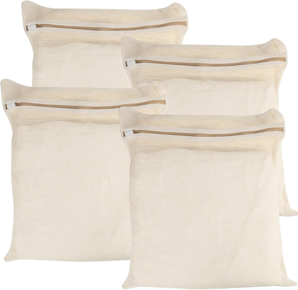 4-Piece Large Durable Organic Cotton Mesh Laundry Bags with Sturdy Zippers and Breathable Mesh are Delicate Laundry Bags for Underwear, Clothes, Pants and Socks