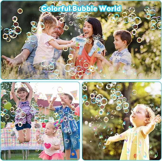 Kid Odyssey 2 Pack Bubble Gun with 4 Refill Solution and 3 Colorful LED Light, Bubble Machine for Kids, Bubble Maker for Party Favors, Birthday Gift, Indoor Outdoor Toys for Toddlers
