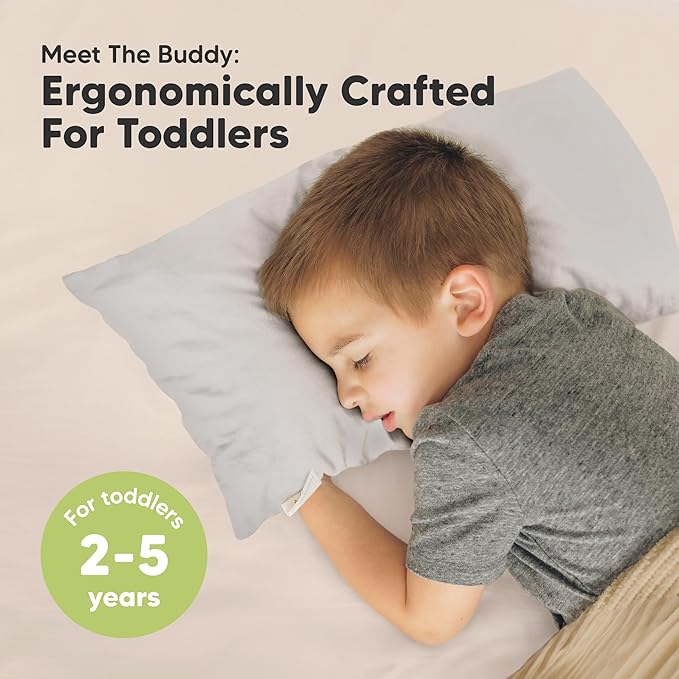 Toddler Pillow with Pillowcase - 10x18 My Little Dreamy Kids Travel Bed Pillows for Sleeping, Organic Cotton Small Pillowcase, Soft & Breathable, Machine Washable, Toddlers 2-5 years old (French Gray)