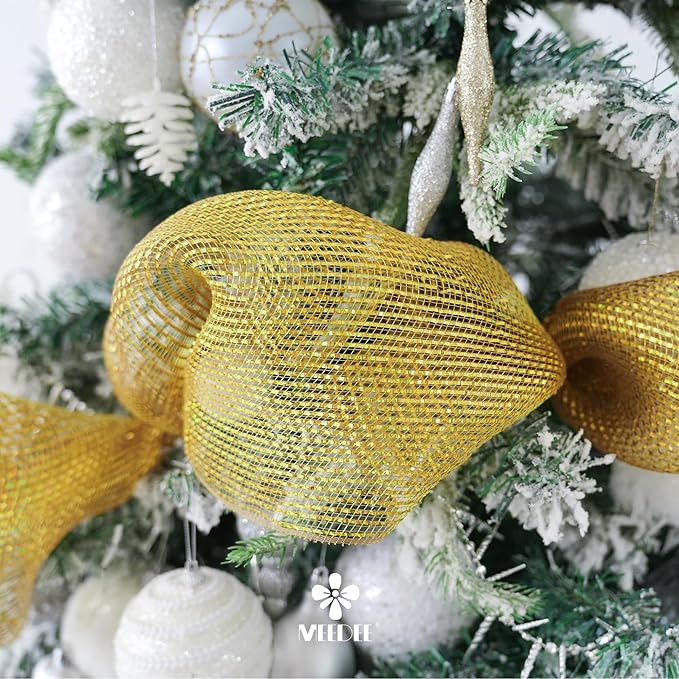 MEEDEE Gold Deco Mesh - 10 Inch Wide Antique Gold Foil Metallic Mesh Fabric for Christmas Tree, Wreaths, Garland, Gift Wrapping, Bows Making (30 Feet)