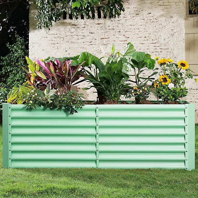 Land Guard 8x4x2ft Galvanized Raised Garden Bed, Planter Boxes Outdoor, Raised Garden Beds Outdoor for Vegetables, Flowers, Herbs, 479 Gallons, Lime Green…