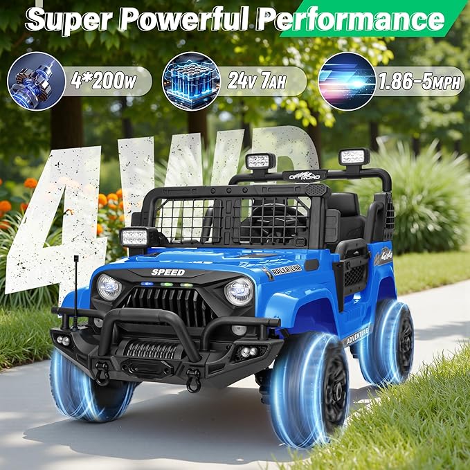2 Seater Ride On Car Truck with Remote Control XL, Kids 24V Battery Powered Electric Vihicle w/21 in Seat, 3 Speeds, 2WD/4WD Switichable, Shock Absorbers,Bluetooth, Flower, Gift Choice
