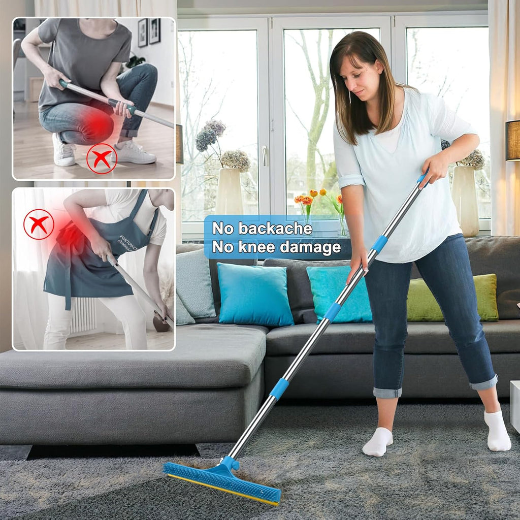 3 in 1 Carpet Rake for Pet Hair Removal, Reusable Pet Hair Remover Broom, 60'' Adjustable Long Handle Dog and Cat Hair Remover Tool Set of 3, Lint Remover Scraper for Carpets, Rugs, Mats, Couch, Car