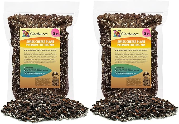 Gardenera Premium Swiss Cheese Plant Potting Mix - 10 QT - Monstera Deliciosa Blend for Optimal Nutrients and Drainage for Healthy Growth - (2 Bags of 5 Quart)