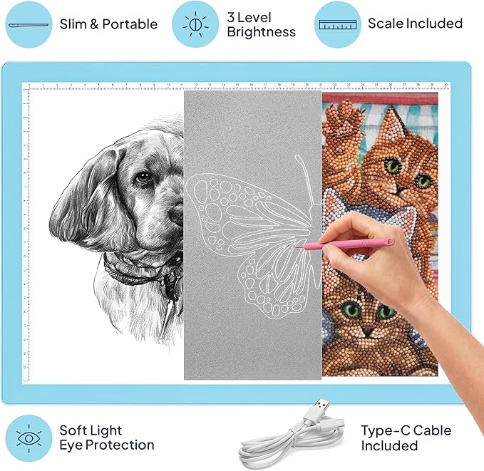 iVyne Corded Light Pad for Weeding Vinyl - A4 Light Box for Drawing - Light Board for Tracing - Light Box for Diamond Painting, Weeding Vinyl, Sketching, Tracing (Blue)
