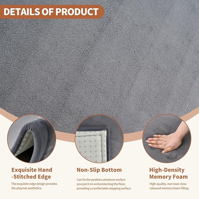 Baby Play Mat for Floor - 1.4" Thick Memory Foam Rug, 50"x50" Playpen Tummy Time Mat, Soft Velvet Nursery Rug, Large Padded Crawling Mat, Cushioned Pads for Playroom Toddlers, Infants, Yoga, Tatami