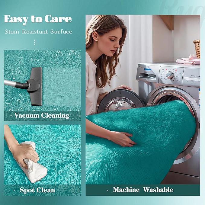 4x6 Area Rug for Living Room: Fluffy Shag Soft Washable Rugs Fuzzy Plush Indoor Carpet for Bedroom Nursery Playroom Dorm Kids Girls Boys Room (Teal Blue, 4'x6')