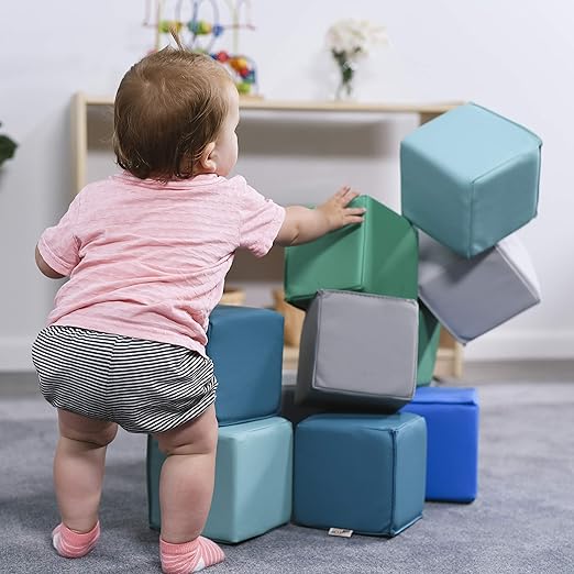 ECR4Kids SoftZone Patchwork Toddler Building Blocks, Foam Cubes, Contemporary, 12-Piece