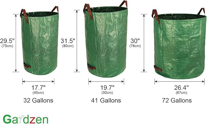 Gardzen 32&40&72 Gallon Yard Waste Bags, Reusable Heavy Duty Collapsible Garden Leaf Bags with Plastic Ring, Stand-Up Yard Waste Bin for Leaves, Lawn Debris & Grass Clippings