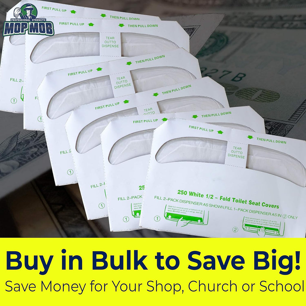 Biodegradable Half-Fold Toilet Seat Covers 500 Pk. Self-Flushing, Disposable Potty Papers Keep Toilets Clean and Family Healthy. Sanitary Paper Safety Covers for Commercial, Home, Travel and Kids Use