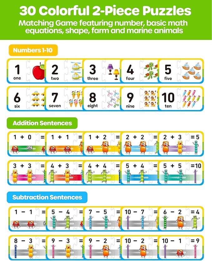 D-FantiX 30 Self-Correcting Number Puzzles, Double-Sided Addition and Subtraction Games, Kindergarten Math Games for Kids, Montessori Math Puzzles Educational Toys Preschool Learning Activities