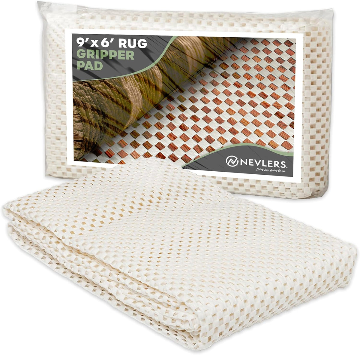 Nevlers 6'x9' White Under Rug Non Slip Pad | PVC Foam Non Slip Rug Pad & Carpet Pad | Customizable Open Weave Anti Slip Rug Grips Design| Anti Skid Rug Gripper for Hardwood Floors & Other Surfaces