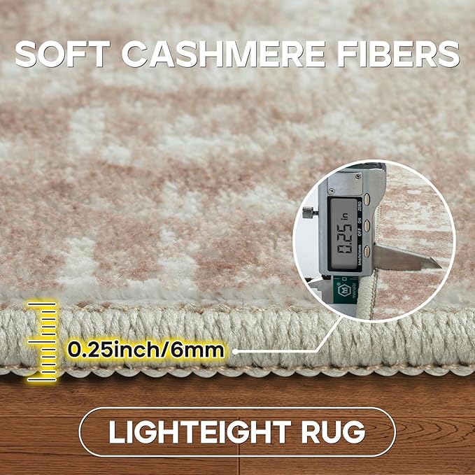 Runner Rug for Hallways Kitchen 2'6"x8' Washable, Non Slip Carpet 8ft Area Rugs Entryway Rubber Backed 8 Feet Neutral Abstract Modern Low Pile Indoor Beige