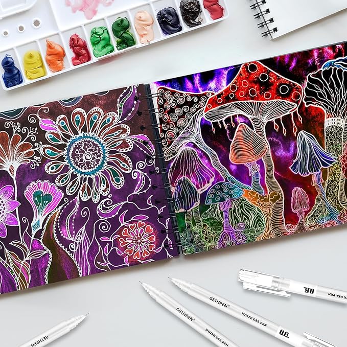 White Gel Pens 3-Pack - 0.6/0.8/1.0mm Fine to Bold Tips for Journaling & Art - Opaque Ink on Dark Paper, Holiday Cards & DIY Gifts