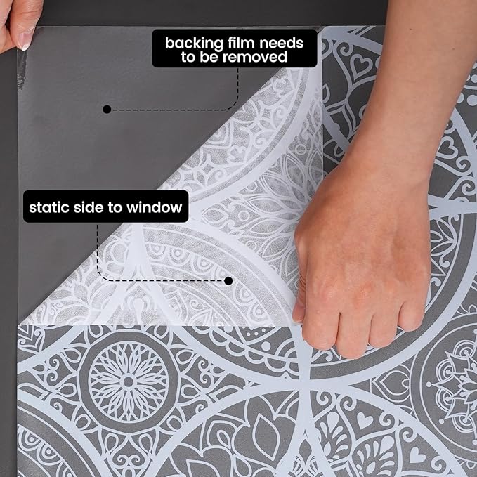 DKTIE Bohemian Decor Stained Glass Window Film with Installation Tools, Two-Way Window Privacy Film, Reduce Glare, Pure White, 17.7 x 118.1 Inch