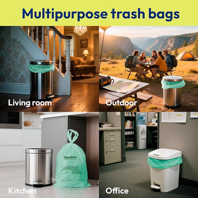 6 Gallon 200 Counts Small Green Trash Bags with Handle, Ocean Fishing Nets Upcycling, Sage & Sea Salt Scented, Plastic Garbage Bags, Waste Bag for Kitchen, Bathroom, Office and Pets