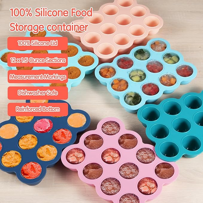 12x1.5oz Baby Food Freezer Tray with Clip Lid Gossamer Pink | Food Grade Silicone Storage Containers for Purees & Vegetables