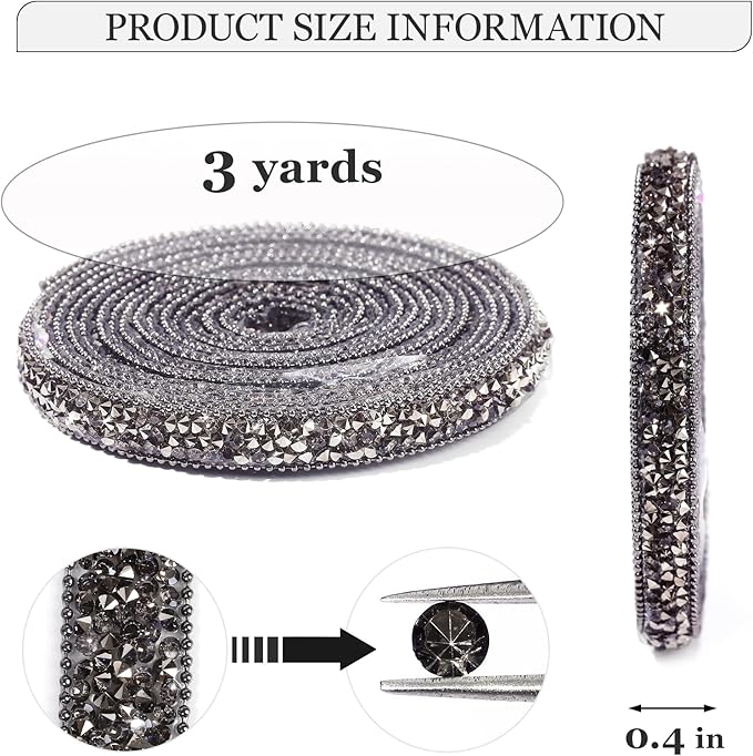 Rhinestone Ribbon 3 Yards Self Adhesive Rhinestone Strips Diamond Ribbon Sticker Crystal Roll Glitter Bling Rhinestones Tape for Crafting DIY Art Decoration (0.4 Inch)
