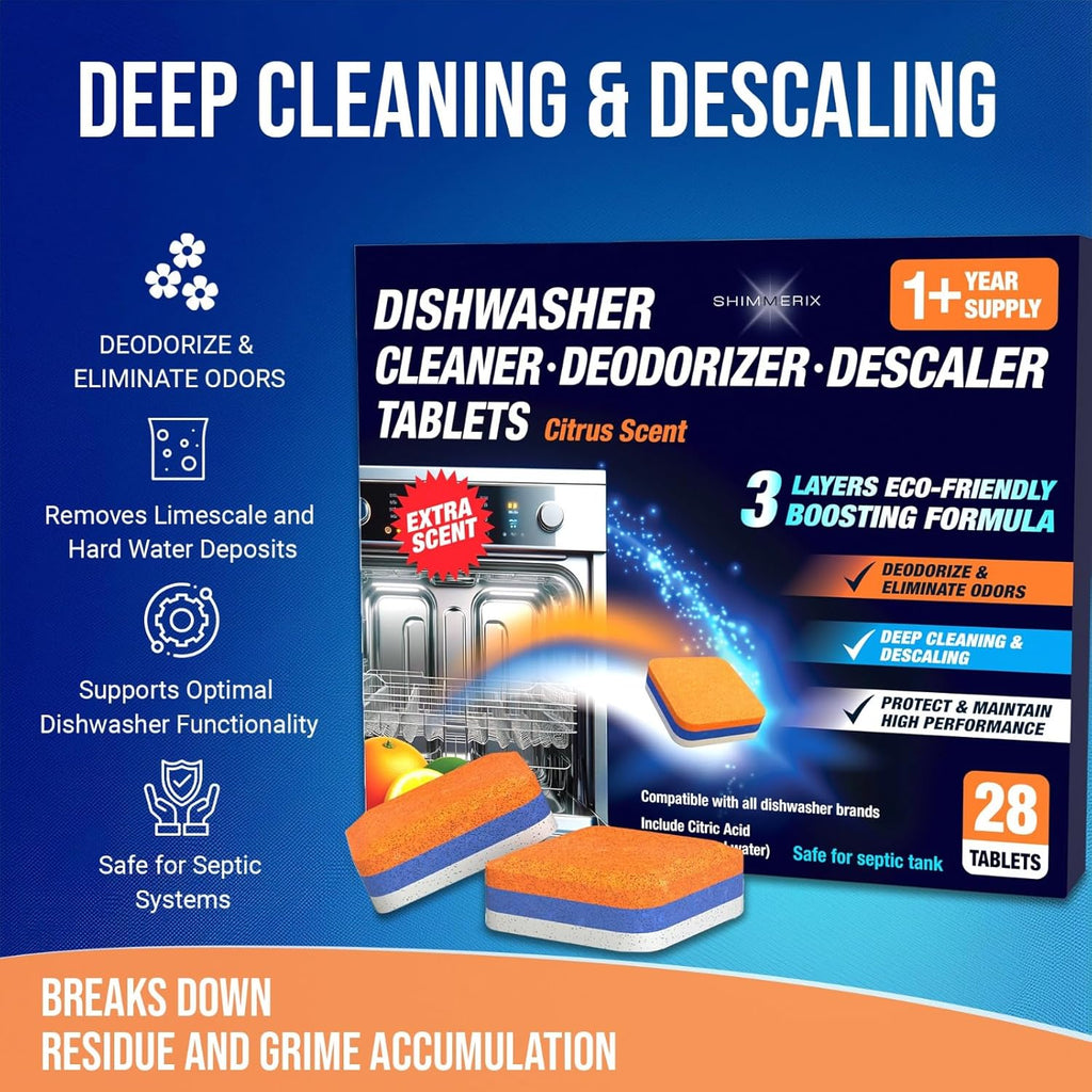 Washing Machine Cleaner Tablets Front Loader 28 Pack & Dishwasher Cleaner Deodorizer Descaler Tablets 28 Pack Bundle - 1 Plus Year Supply - Septic Safe Eco Friendly Formula