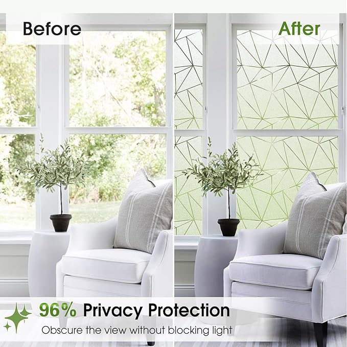 Coavas Window Privacy Film, Frosted Glass Static Cling, Decorative for Bathroom Door Covering, UV Blocking Window Cling, Non-Adhesive Vinyl Sticker, Day and Night Windows Tint for Home, 29.5x118.1 in