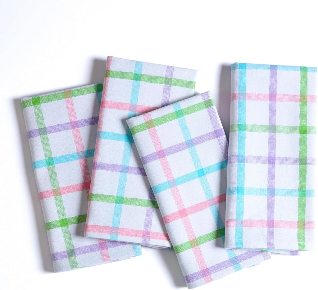 Native Fab Multi Color Check Kitchen Towels Set of 12, 100% Cotton, 16x26 Inch, Absorbent & Durable Dishcloth Set, Farmhouse Style Tea Towels for Rustic Kitchens, Cleaning, Cooking, Everyday Use