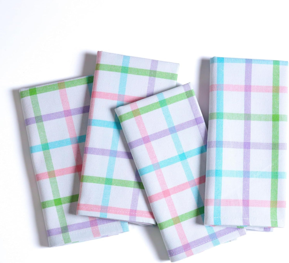 Native Fab Multi Color Checked Kitchen Towels Set of 4, 100% Cotton, 16x26 Inch Dish Cloth Set, Soft & Absorbent Tea Towels for Daily Cooking, Cleaning, Drying Dishes - Machine Washable Washcloths