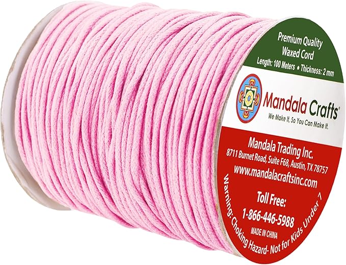 Mandala Crafts 2mm 109 Yards Baby Pink Cotton Waxed Cord for Jewelry Making Bracelet Cord Waxed String - Beading String Thread Jewelry Cords for Necklaces String