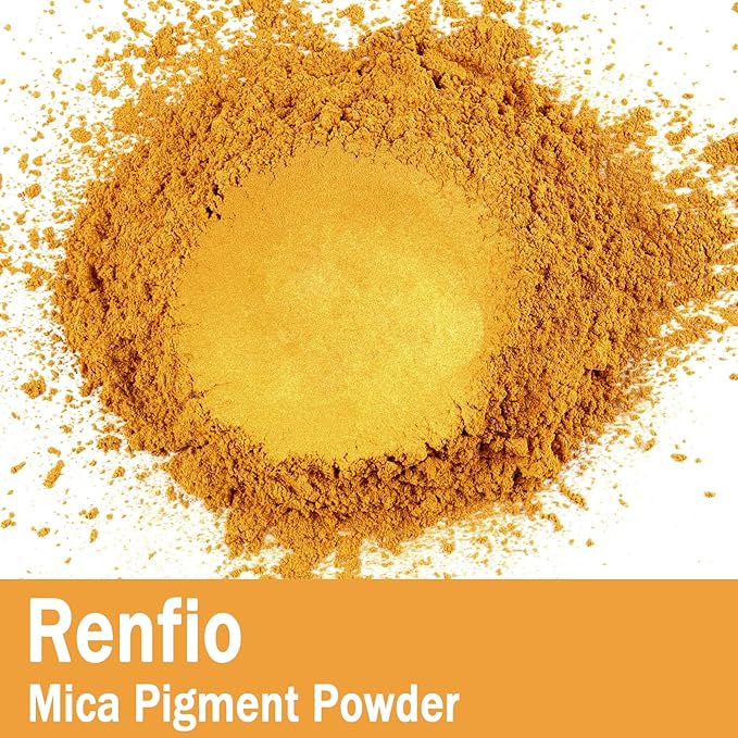 Renfio 100g Mica Powder Pigment, Metallic Natural Dye Mineral Pearl Shimmer Epoxy Resin Dye for Painting Soap Making Slime Bath Bombs 3.5 Oz - Light Gold