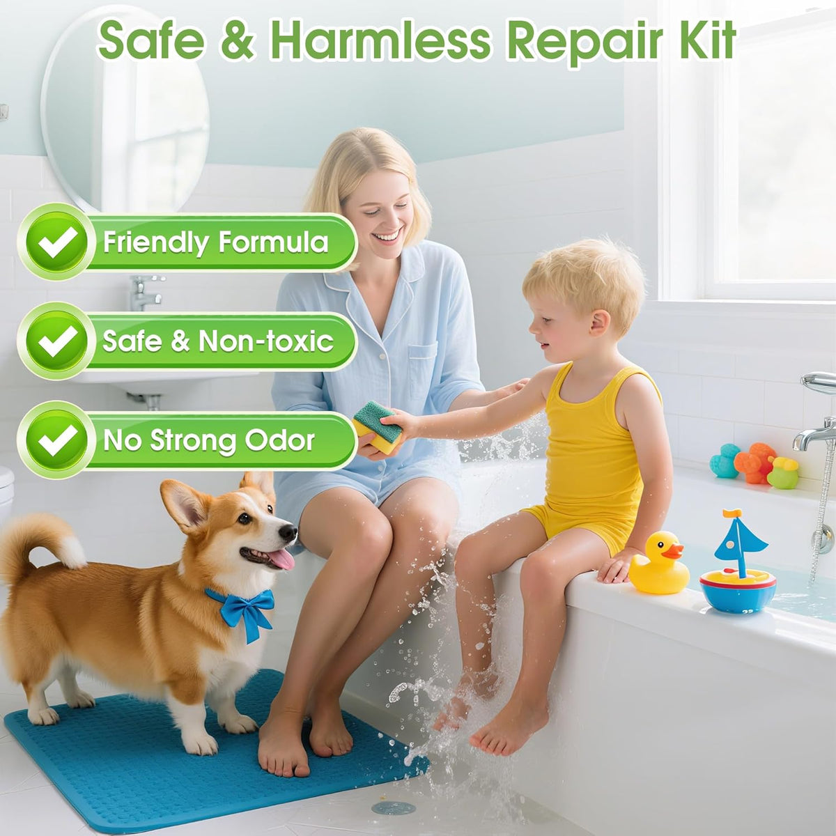 Fiberglass Tub Repair Kit (Color Match), Porcelain Sink and Bathtub Repair Kit for Chips, Cracks, Holes, Rust, Scratches on Toilet, Shower Tile, Enamel, Acrylic, Ceramic, Quartz, Marble