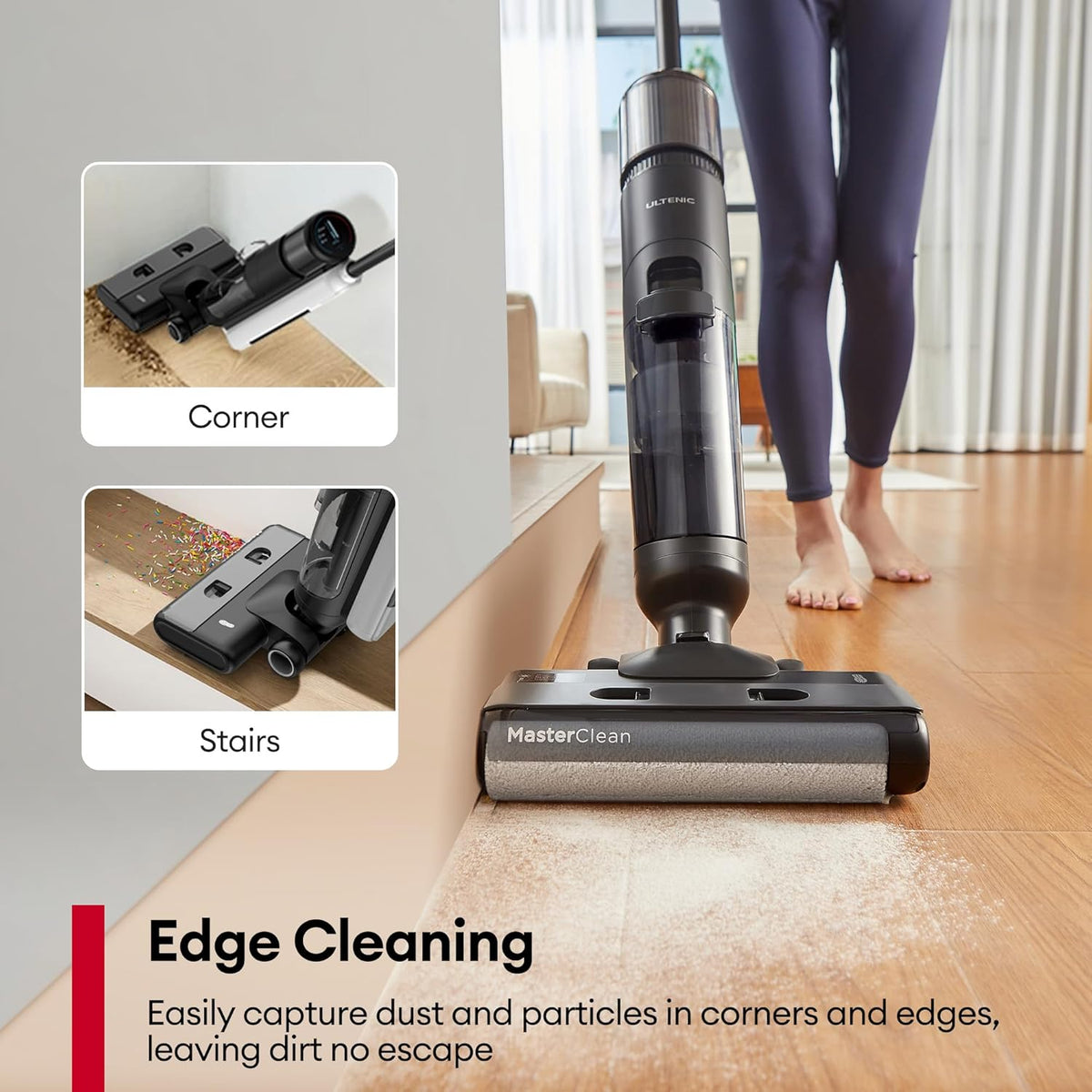 Ultenic Wet Dry Vacuum Cleaner, Cordless Vacuum Mop Combo with Self-Cleaning, 50min Runtime, Smart Mess Detection, Edge Cleaning, LED Display, 3-in-1 Floor Cleaner Machine for Hard Floor, AC1 Elite