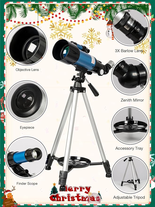 Telescope for Adults Astronomy Beginners - 70mm Aperture and 400mm Focal Length Professional Refractor Telescope with Remote Great Astronomy for Christmas with Package, Blue