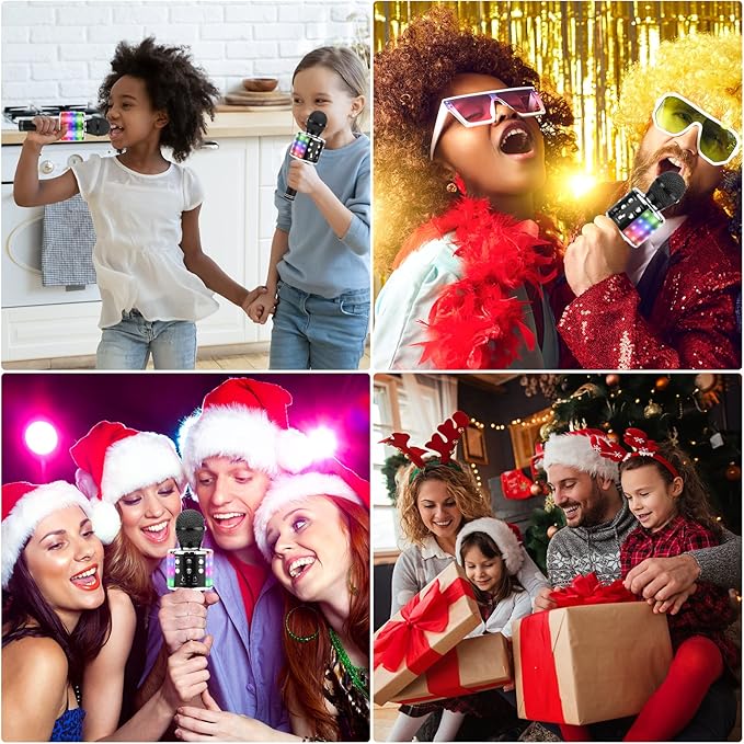 BlueFire 4 in 1 Karaoke Wireless Microphone with LED Lights, Portable Microphone for Kids, Great Gifts Toys for Kids, Girls, Boys and Adults (Black)