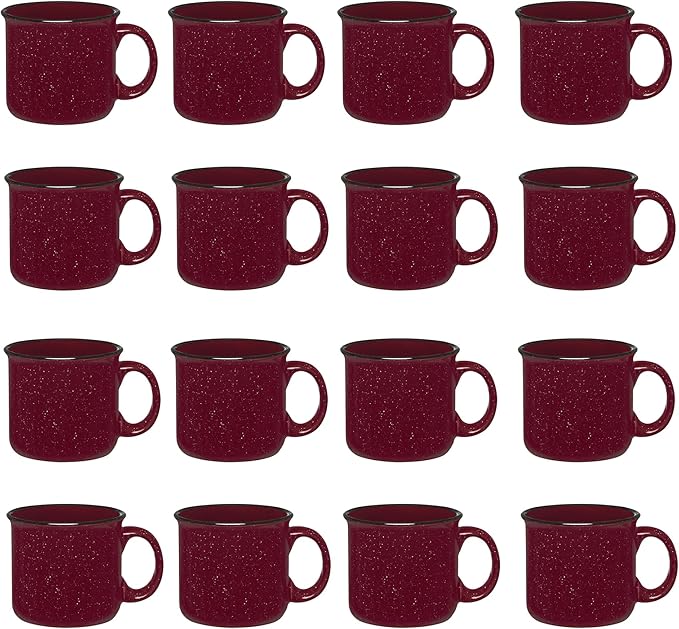 Set of 16 Ceramic Campfire Mugs – 15 Oz, Maroon – Coffee & Tea Cups for Home, Work, Travel, Camping – Customizable, Great for DIY, Events, Companies
