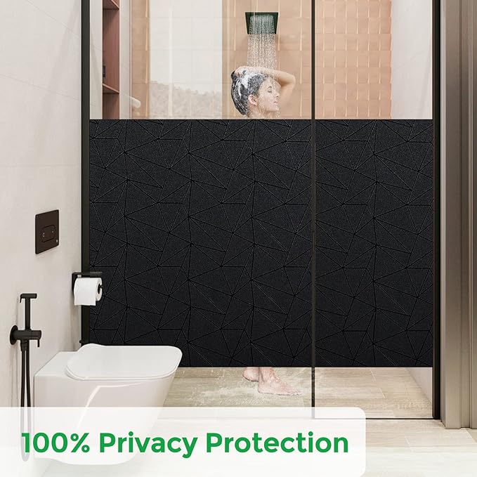 Coavas Blackout Window Privacy Film, Frosted Glass Static Cling, Decorative for Bathroom Door, UV Blocking Window Cling, Non-Adhesive Vinyl Sticker, Day and Night Windows Tint for Home,11.8x78.7 inch