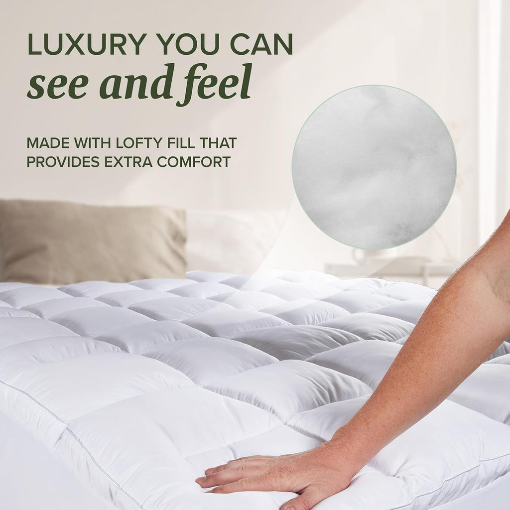 Beckham Hotel Collection Queen Size Mattress Pad (Extra Padded) & Protector Hybrid - Quilted Pillow Top Mattress Cover - Thick, Plush, Fitted Mattress Topper for Bed