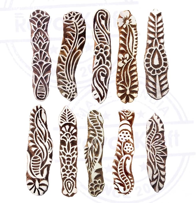 Royal Kraft Fabric Wooden Stamps Creative Border Pattern Printing Blocks (Set of 10) Htag2159