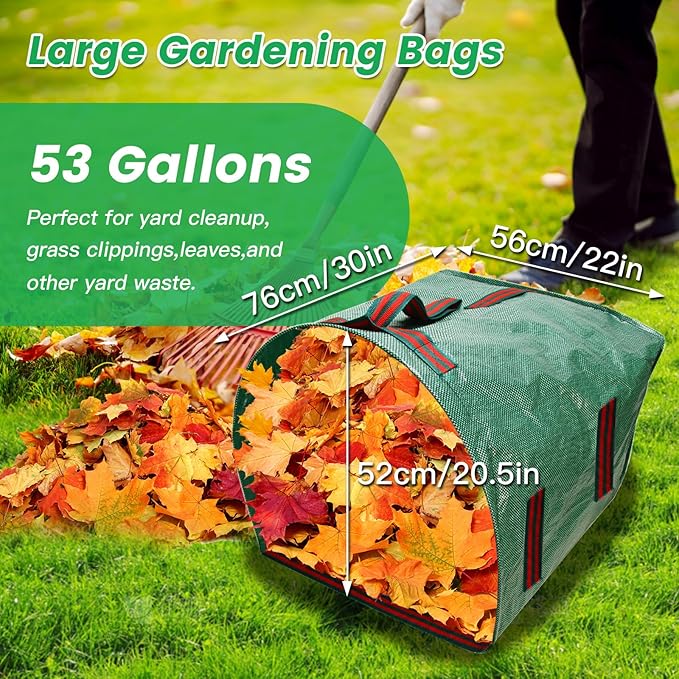 ARCITON 2-Pack 53 Gallon Reusable Yard Waste Bags 6 Reinforced Handles Heavy Duty Garden Bag Lawn and Leaf Bags Self-Standing Leaf Collector