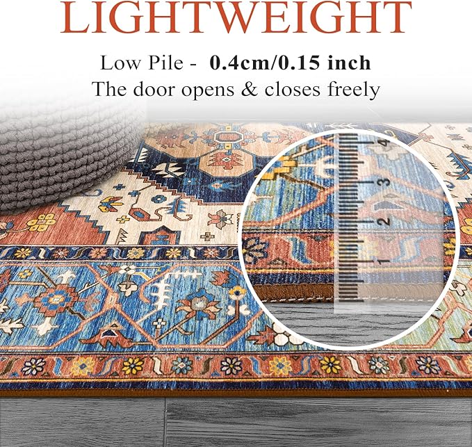 Lahome Boho Runner Rugs for Hallway 2x10 Extra Long Washable Non-Slip Hallway Rug Runner Low-Pile Stair Kitchen Carpet Oriental Throw Carpet for Entrance Bathroom Living Room Mat Foyer