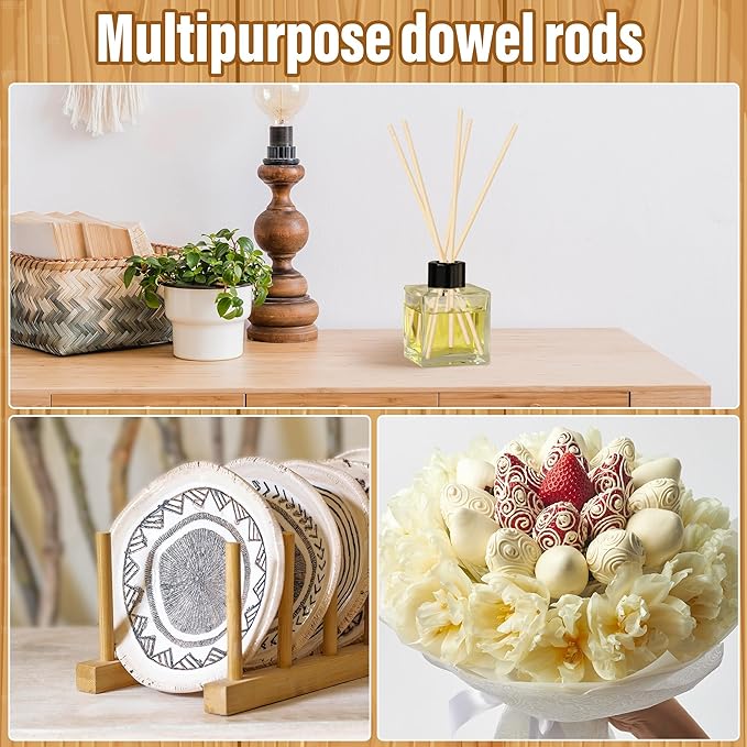200Pcs Wooden Dowel Rods 1/4 x 12 Inch Precut Wooden Rod Sticks, Wood Sticks for Crafts, Natural Wood Dowels for Craft,Cake Dowels Hardwood Craft Dowel Rods for DIY Projects (200)