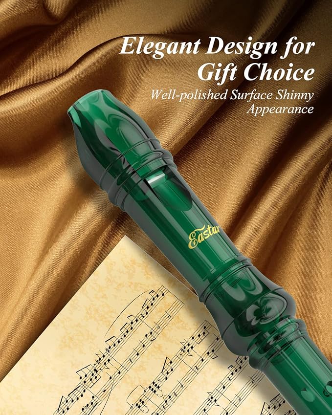 Eastar Soprano Recorder Instrument for Kids Students Beginners, German fingering C Key with Cleaning Kit, Storage Bag, Fingering Chart, ERS-1GG, Dark Green, School-Approved
