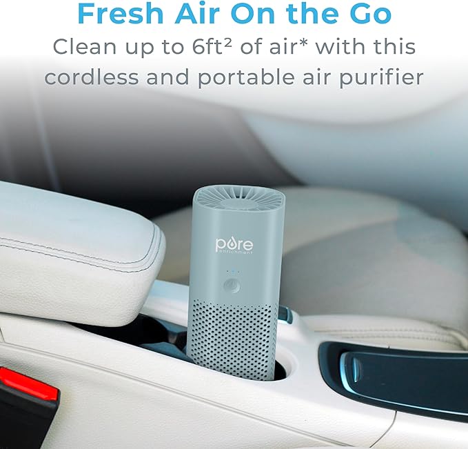 Pure Enrichment® PureZone™ Mini Portable Air Purifier - Cordless True HEPA Filter Cleans Air & Eliminates 99.97% of Dust, Odors, & Allergens Close to You - Cars, School, & Office (Starlight Blue)