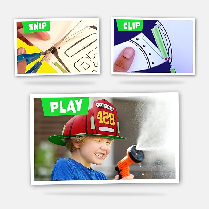 JUNKO Create Your Own Firefighter, Viking, and Space Action Helmet | Build and Color DIY Paper Craft Kit for Kids | Fun Rainy Day Activity
