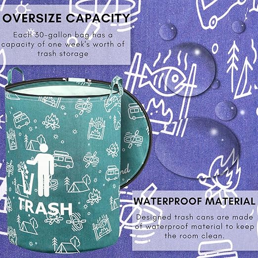 1 Pcs 30 Gallon Collapsible Trash Can Portable Waterproof Reusable with Zippered Lid for RV's, Camping, Recycling, Yard Waste, Leaf Bag, Children Toy Bin (Recycling)