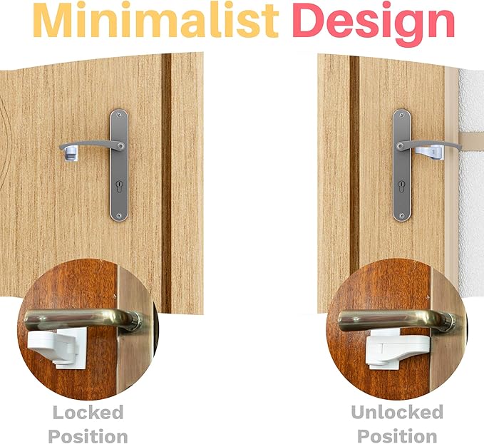 Inaya Child Proof Door Lever Lock (4-Pack) - Door Handle Lock - 3M Adhesive - Minimalist Design - No Drilling Child Safety Door Handle Locks