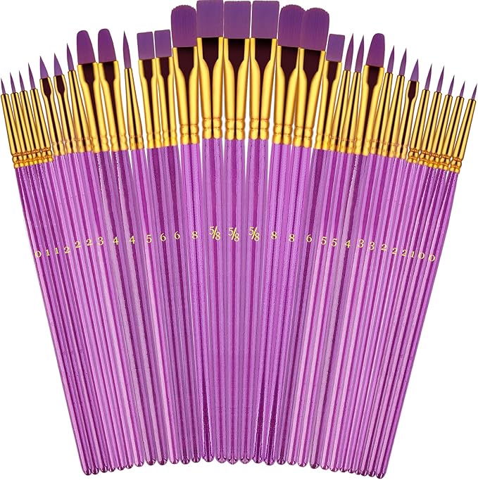 Paint Brushes Set, 30 Pcs Paint Brushes for Acrylic Painting, Watercolor Acrylic Oil Paint Brush, Artist Paintbrushes for Body Face Rock Canvas, Kids Adult Drawing Arts Crafts Supplies, Purple